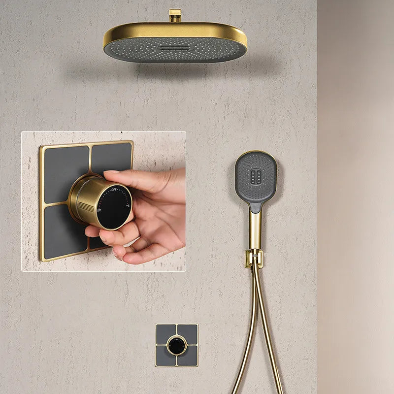 Aria-Brushed gold round  2 way thermostatic shower set