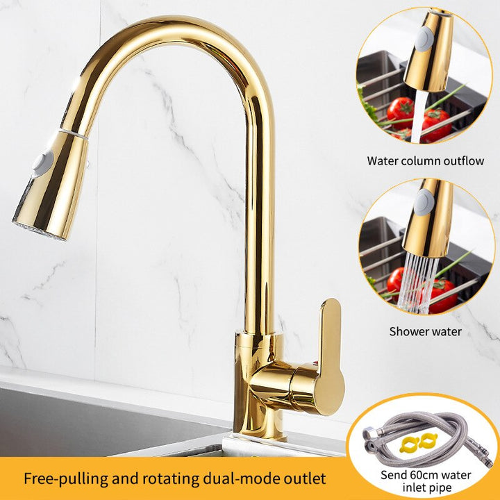 Gold Victorian pull out dual sprayer kitchen faucet