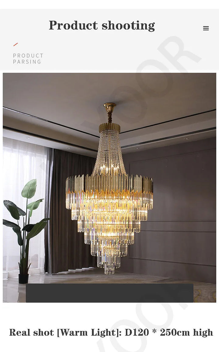 Crystal Lamp Hotel Lobby Ceiling Light European Villa Living Room Duplex Middle Floor Hollow Rotating Staircase Long Ceiling