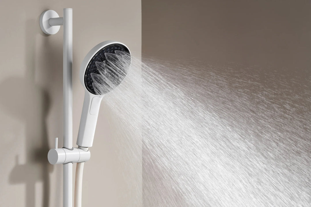 Porsha-Wall-mounted Shower System with Embedded Hot Melt Gun, Grey and White Shower Set