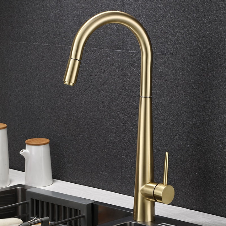 Brushed gold Kitchen Faucet Single Hole Pull Out Spout Kitchen Sink Mixer Tap Stream Sprayer Head rose gold /Black Mixer Tap