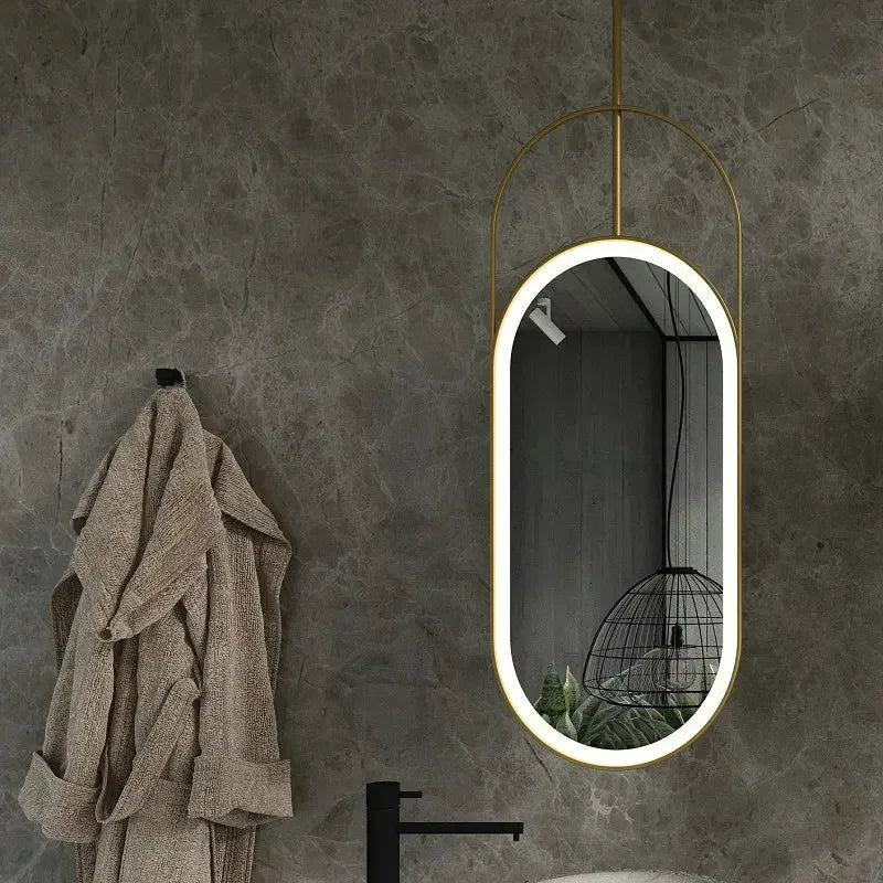 Brushed gold oval shape NO LED light celing mounted bathroom mirror