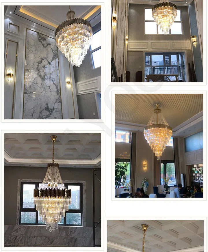 Crystal Lamp Hotel Lobby Ceiling Light European Villa Living Room Duplex Middle Floor Hollow Rotating Staircase Long Ceiling