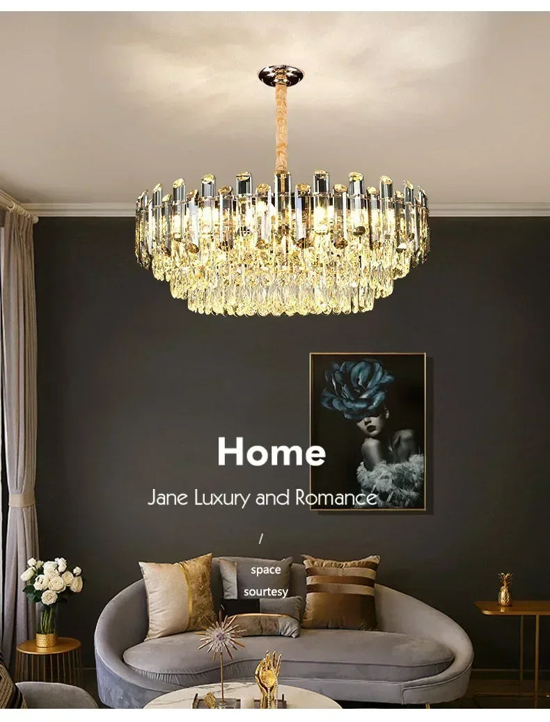 Nordic Light Luxury Crystal Chandelier Living Room Lamp Modern Atmosphere  LED Pendant Lights Bedroom Lamp Room Decoration