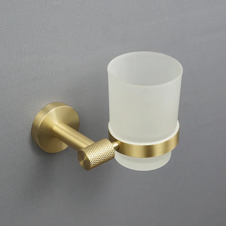 Brushed Gold Robe Hook Towel Rail Bar Rack Toilet Brush Tissue Paper Holder Soap Dish Shelf