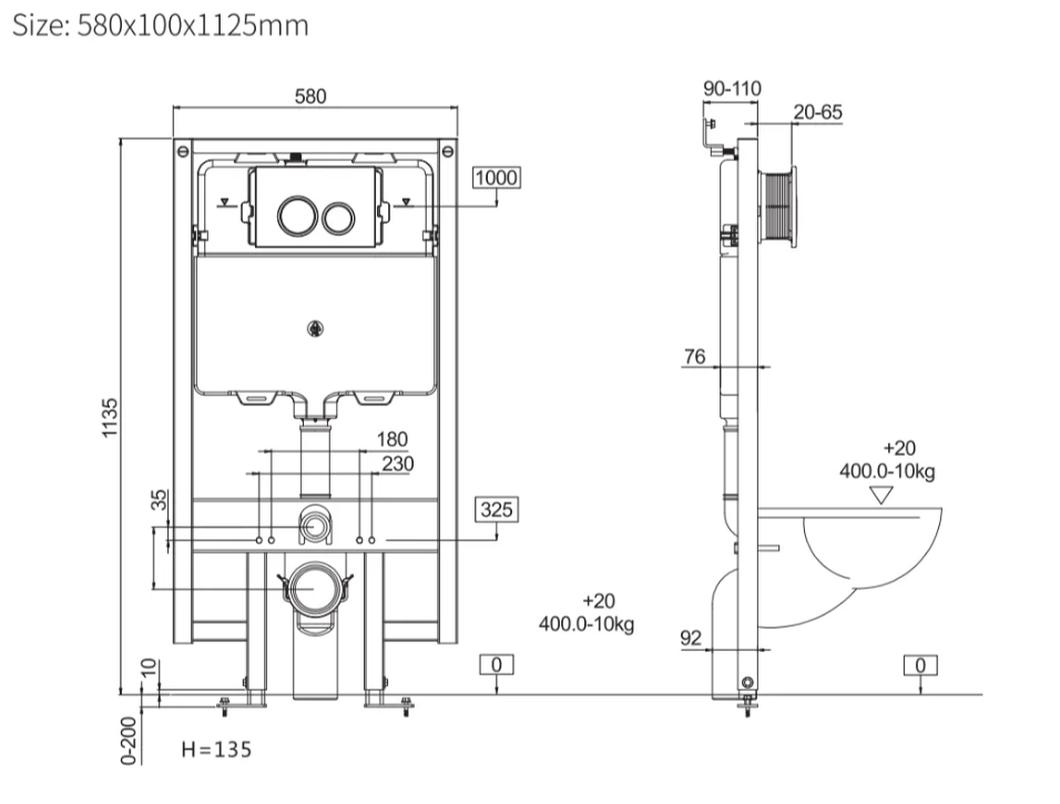 Sani Canada- Cistern Toilet In Wall Standard Tank & Carrier - 1.28 / 0.8 GPF ADA Compliant-2001