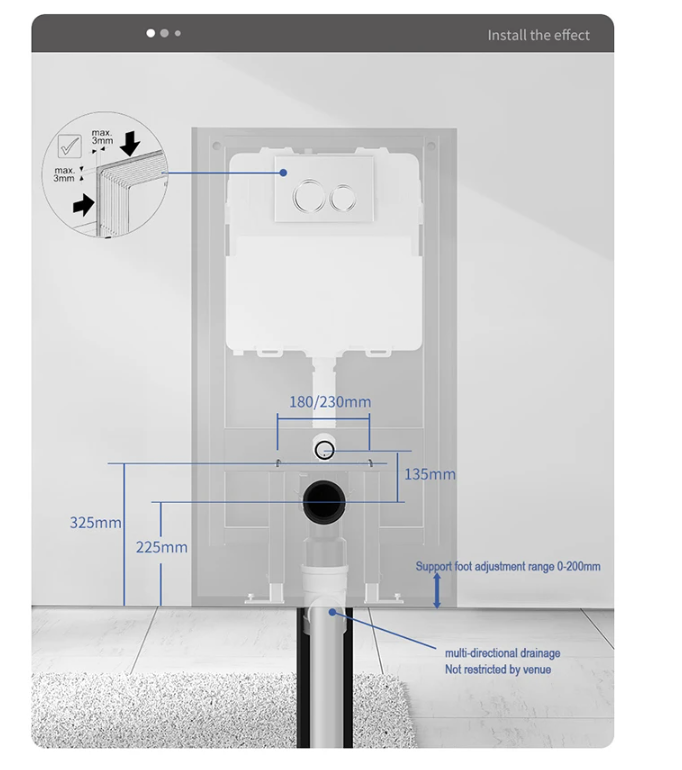 Combo set- Wall hung toilet Dual Flush completed Cistern Tank Carrier , Bowl and Actuator Plate Completed Set