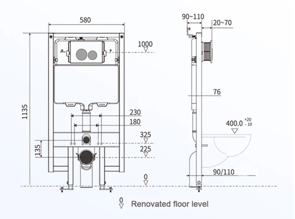 Combo set- Wall hung toilet Dual Flush completed Cistern Tank Carrier , Bowl and Actuator Plate Completed Set