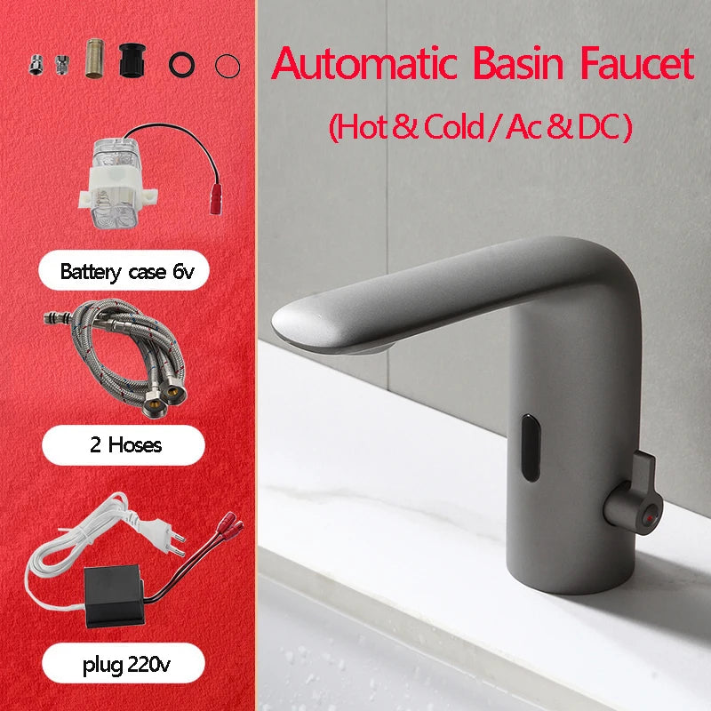 Matte Grey Gun Commercial sensor single hole bathroom faucet