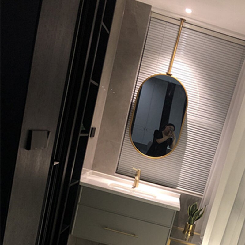 Brushed gold  Oval ceiling mount bathroom mirror NO LED