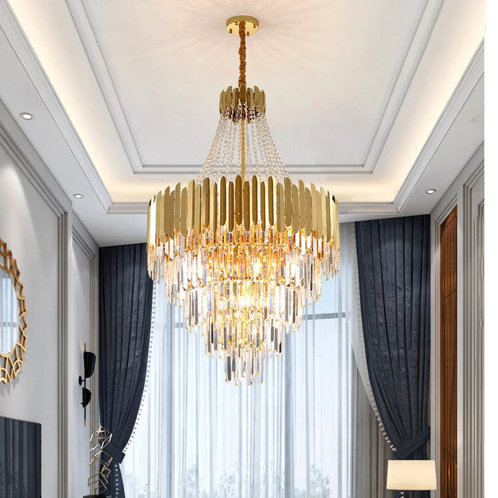 Crystal Lamp Hotel Lobby Ceiling Light European Villa Living Room Duplex Middle Floor Hollow Rotating Staircase Long Ceiling