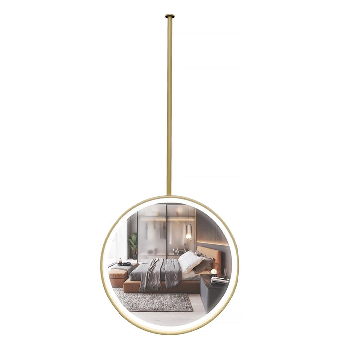 Round Ceiling mount brushed gold LED mirror