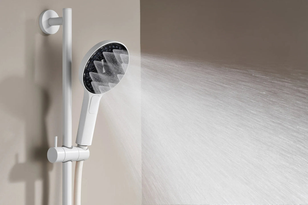 Porsha-Wall-mounted Shower System with Embedded Hot Melt Gun, Grey and White Shower Set