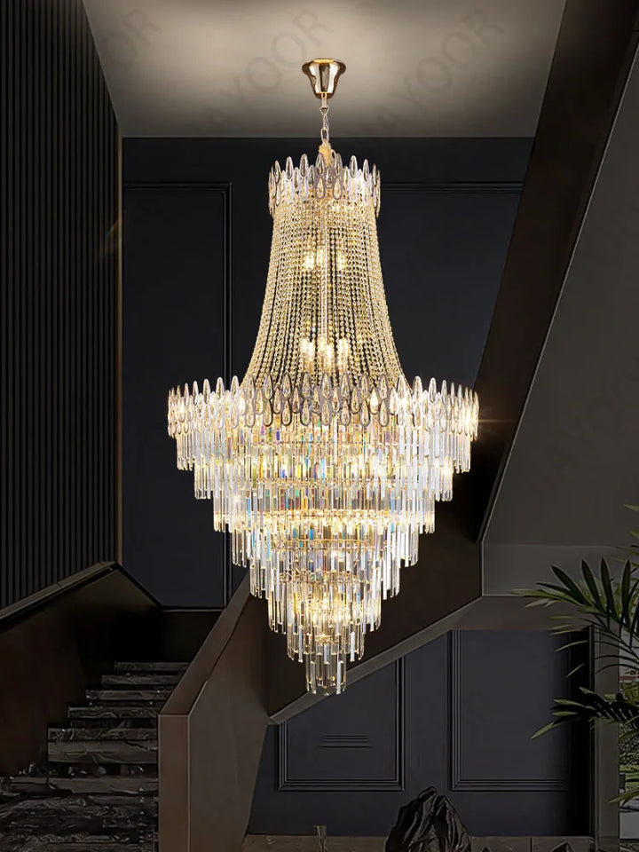 Crystal Lamp Hotel Lobby Ceiling Light European Villa Living Room Duplex Middle Floor Hollow Rotating Staircase Long Ceiling