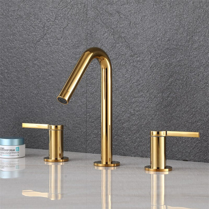 New 2023 Black with gold two tone 8" inch wide spread bathroom faucet