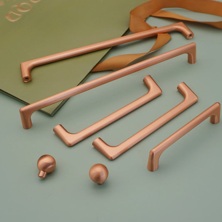 Copper satin Round Door Knobs Long Handles for Furniture Simple Wardrobe Pulls Dresser Handle Modern Cabinet Hardware