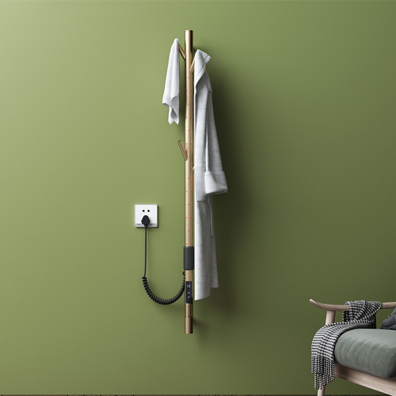 Brushed gold wall mounted electric digital program towel warmer