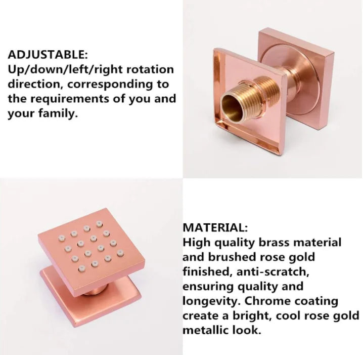 Copper satin square 12 inches rain head -3 way function diverter-pressure balance shower with hand spray and 6 body jets completed shower kit