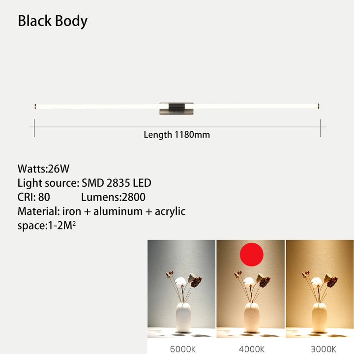 Modern led wall lamp bathroom mirror light,L76/100/118cm modern led wall lamp,Bronze/black body wall lights for home 4500K