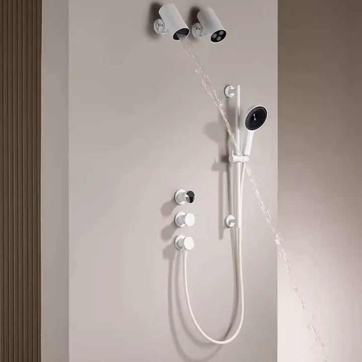 Porsha-Wall-mounted Shower System with Embedded Hot Melt Gun, Grey and White Shower Set