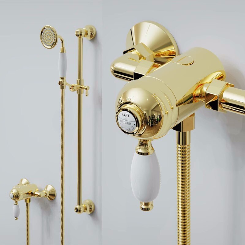 Gold Polished Brass Victorian Exposed Thermostatic Shower system