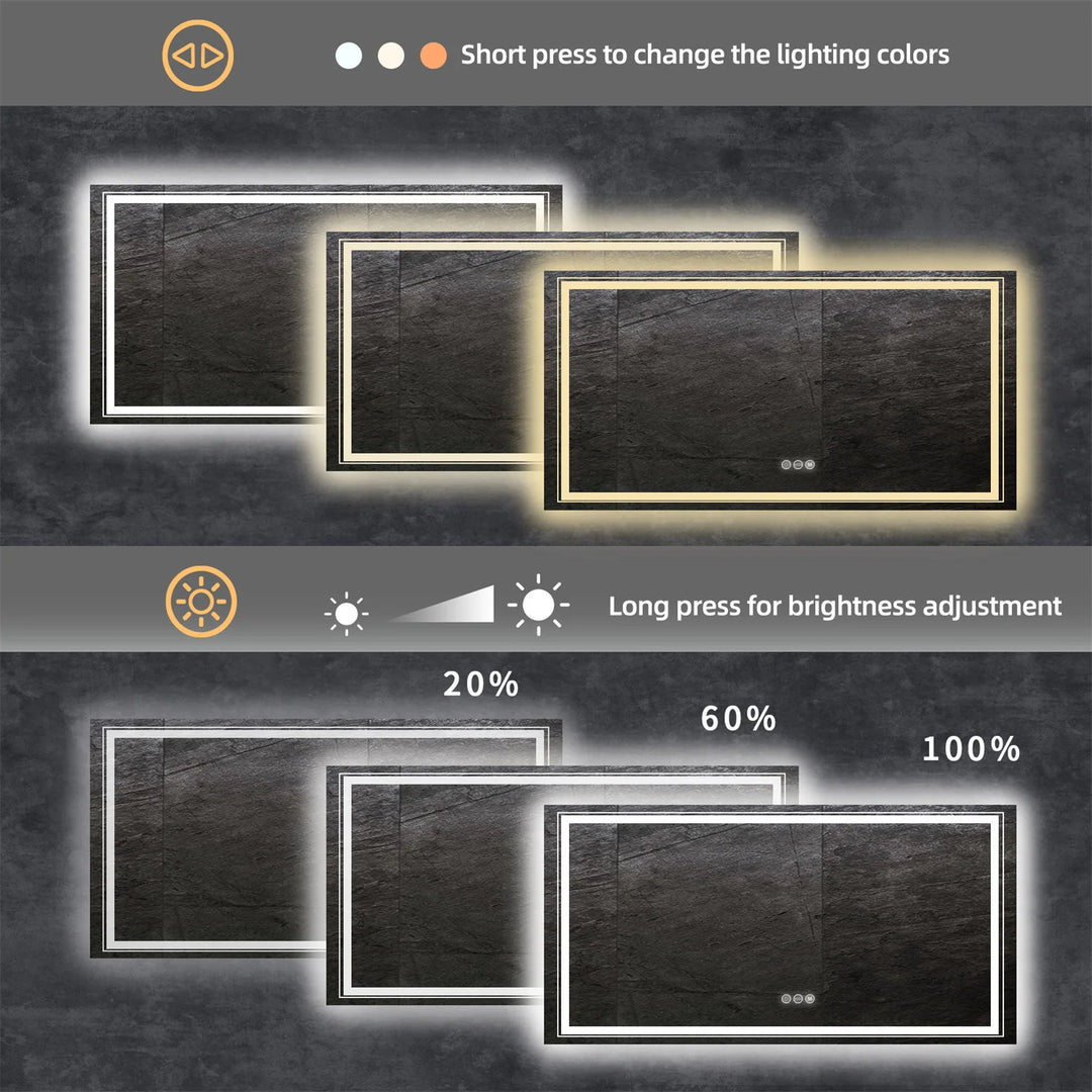 Pavorotti-DUO -Extra Large Rectangle Bathroom Mirror LED Vanity Dimmable Backlit Anti-Fog Memory with Front and Backlight Shatter-Proof SIZE 60"X32"