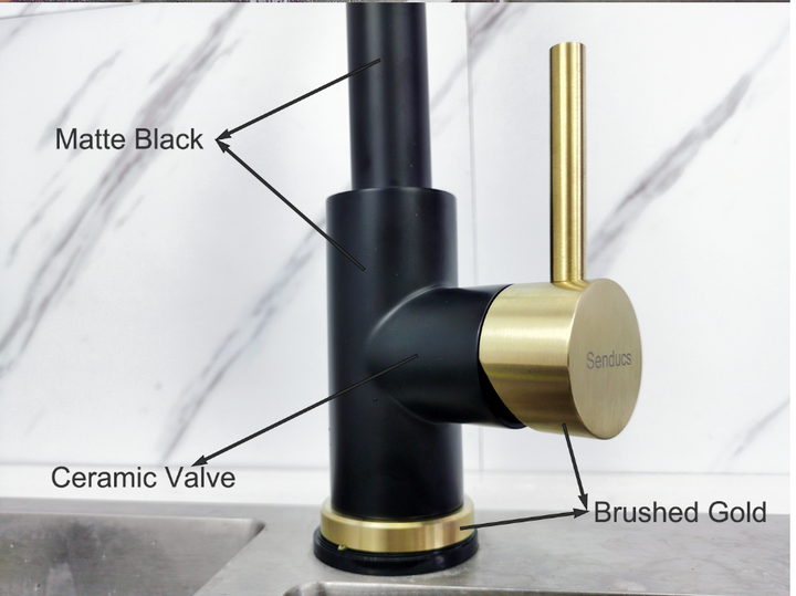 YORK-Black matte with brushed gold 2 tone touchless pull out dual spray kitchen faucet