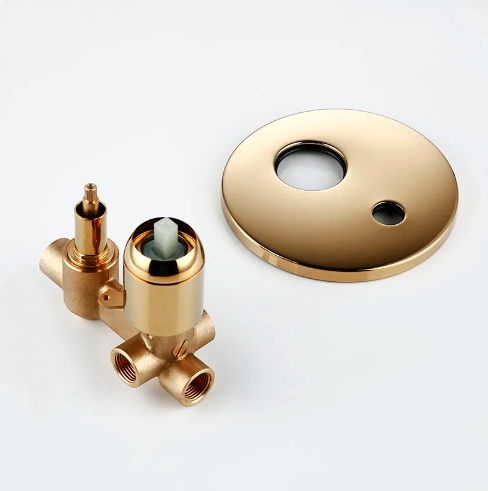 Gold polished brass round 10 inch rain head 2 way function pressure balance shower set