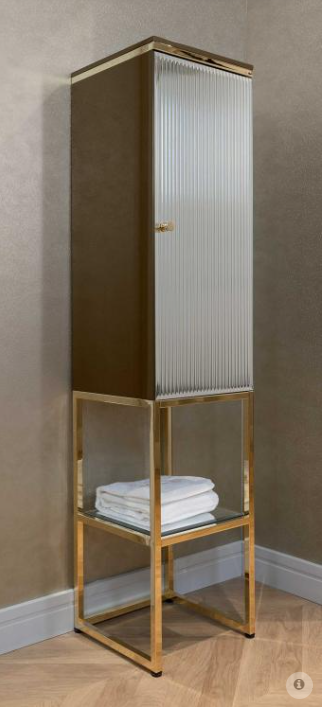 Dolce-Grey Vanity Cabinet With Gold Color Stainless Steel And Gold Color Side Cabinet 60" inches