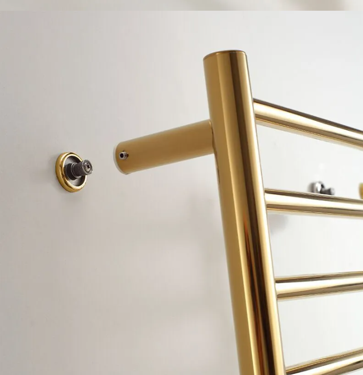 Gold polished brass electric hardwired towel warmer CSA size 43" x 24"