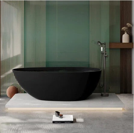 Black matte Solid surface stone freestanding bathtub  55"x30"X21"