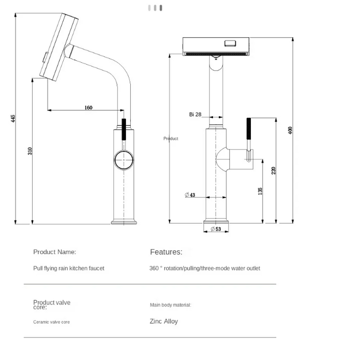 Black with rose gold -New 2024 Nordic design dual pull spray kitchen faucet