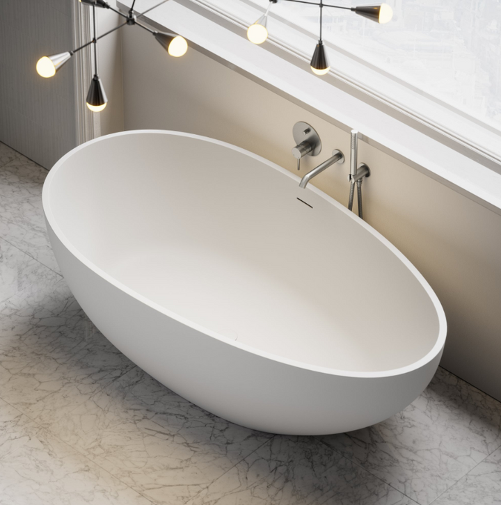 White matte solid surface resin stone bathtub 55" inches