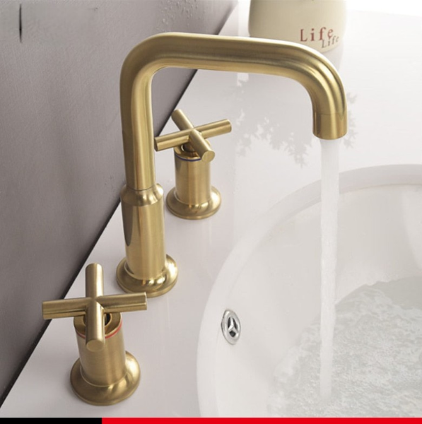 Diavolo- Brushed gold- Matte Black 8" inch Cross Handle widespread bathroom faucet