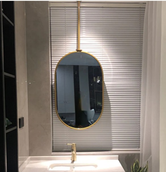 Brushed gold  Oval ceiling mount bathroom mirror NO LED