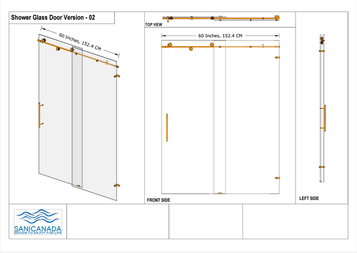 Brushed gold frameless sliding shower glass door hardware kit SS05