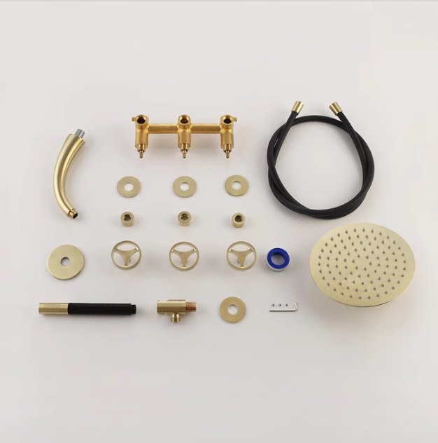 Bergen-Nordic Industrial design brushed gold 3 seperate volume control pressure balance 2 way shower kit