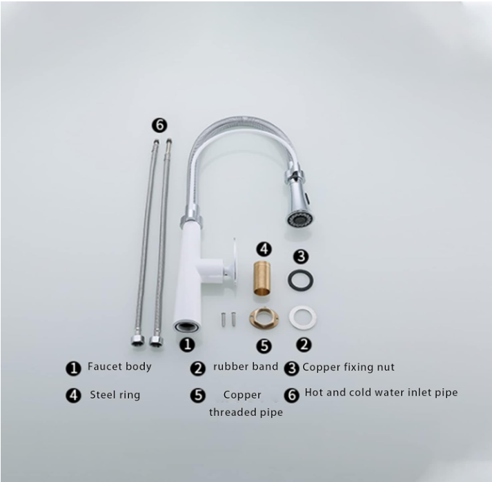 White with Gold Kitchen Island faucet with dual sprayer