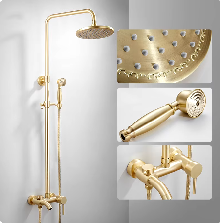 Brushed gold exposed shower system kit