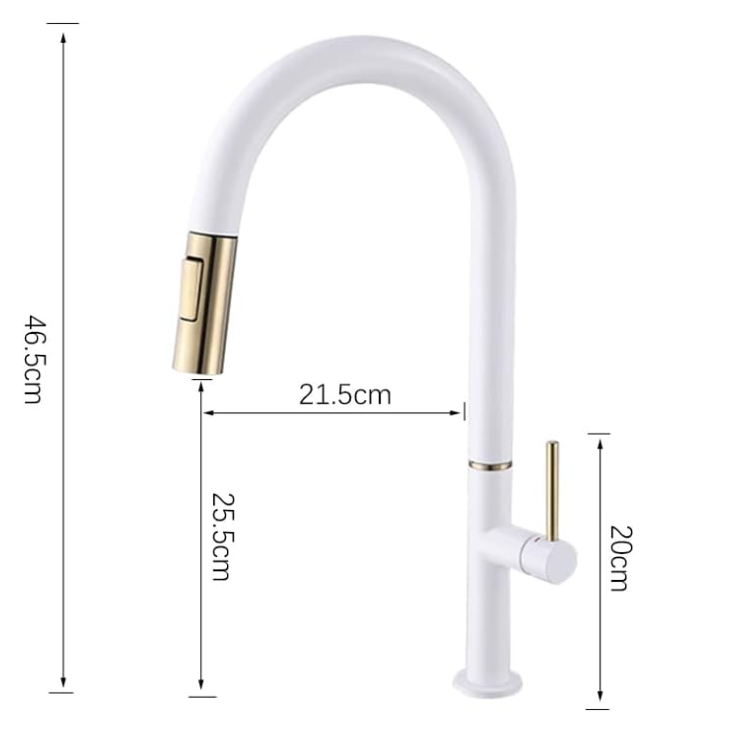 Rotterdam- White with Brushed Gold Tone Tall Sleek Design pull out dual spray kitchen faucet