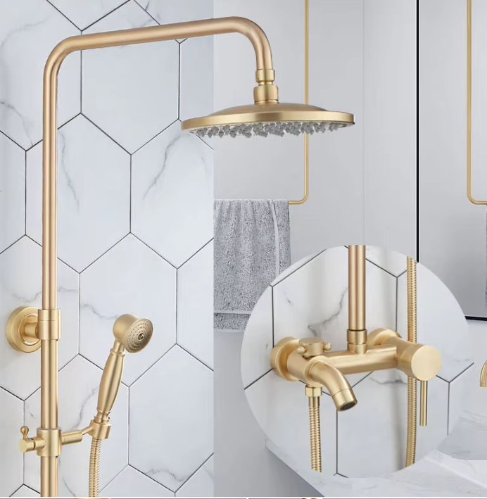 Brushed gold exposed shower system kit