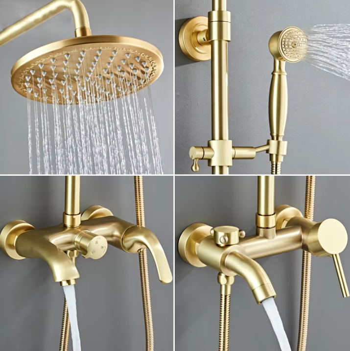 Brushed gold exposed shower system kit