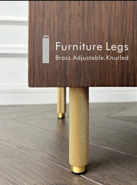 Brushed Gold Knurled Diamond Cut Pattern Adjustable Height Furniture Cabinet Legs X 2pieces