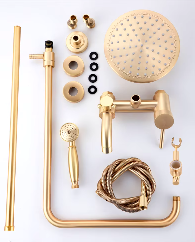 Brushed gold exposed shower system kit