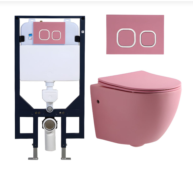 Color wall hung toilet bow, button and cistern toilet tank set