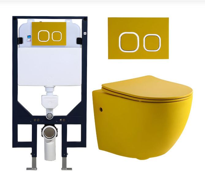 Color wall hung toilet bow, button and cistern toilet tank set