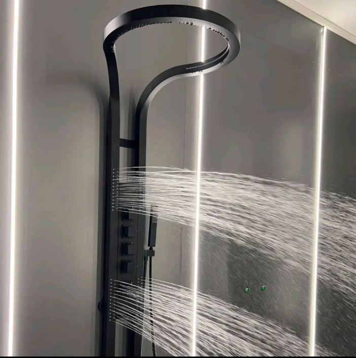 Waterfall Black Brass  Wall Mounted Multifunction Bathroom Waterfall Rainfall Shower Head Set System Panel