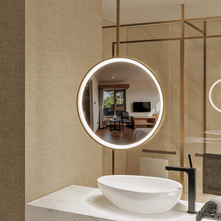 Round Ceiling mount brushed gold LED mirror