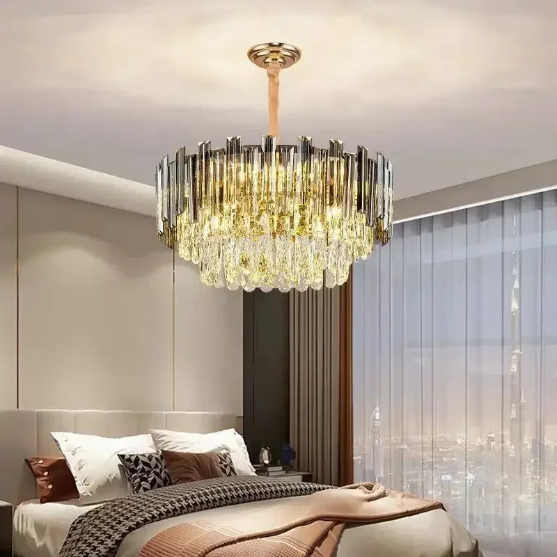 Nordic Light Luxury Crystal Chandelier Living Room Lamp Modern Atmosphere  LED Pendant Lights Bedroom Lamp Room Decoration