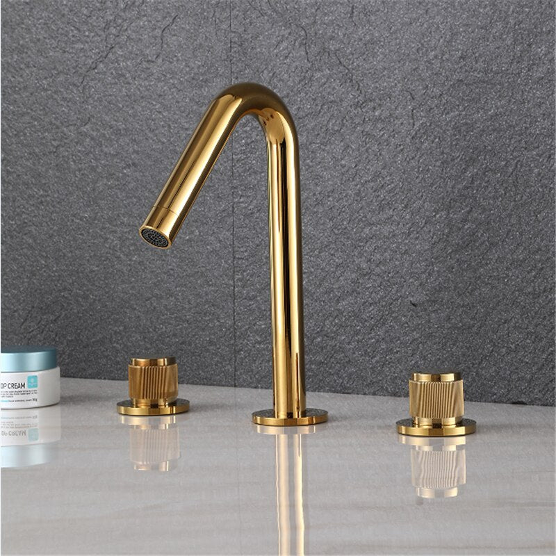 New 2023 Black with gold two tone 8" inch wide spread bathroom faucet